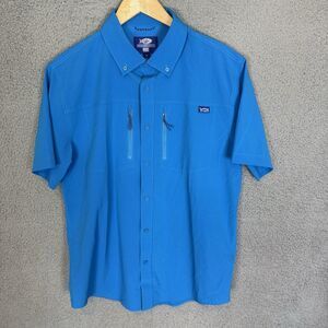 AFTCO Shirt Mens M Blue Short Sleeve Button Down Vented‎ Fishing Outdoors